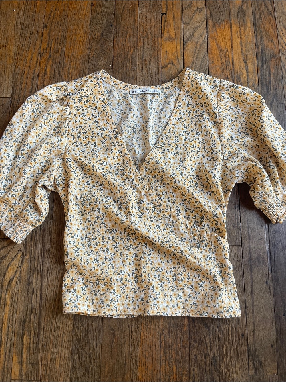 Abercrombie & Fitch Yellow Floral Wrap Top